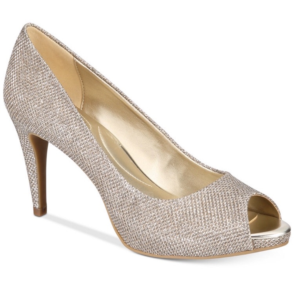Shimmery Gold Open Toe Pumps
